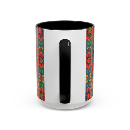 Accent Coffee Mug, Aries, Zodiac v4, Flower Pattern, (11, 15oz)
