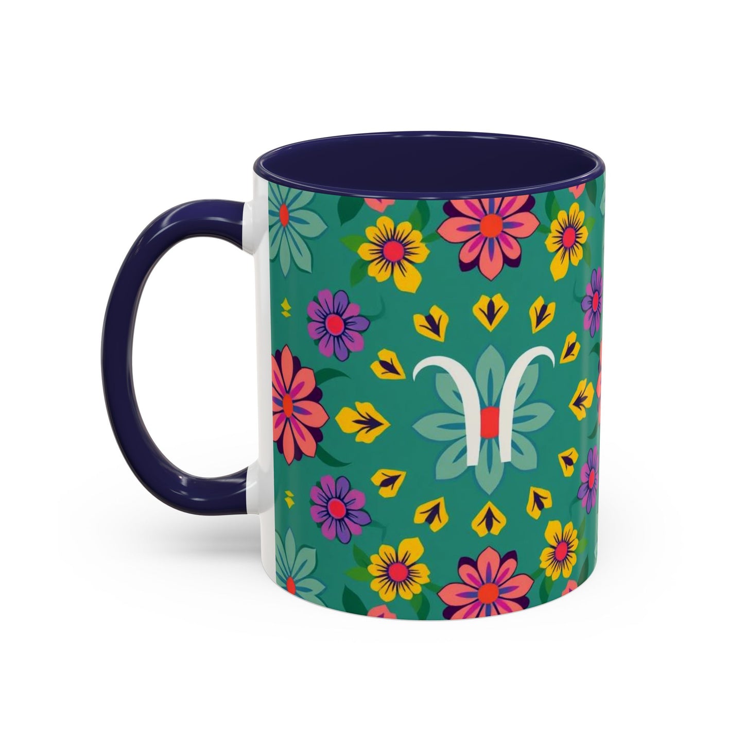 Accent Coffee Mug, Aquarius, Zodiac v3, Flower Pattern, (11, 15oz)