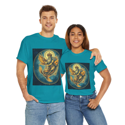 Unisex Heavy Cotton T-Shirt, Pisces King. Zodiac Design