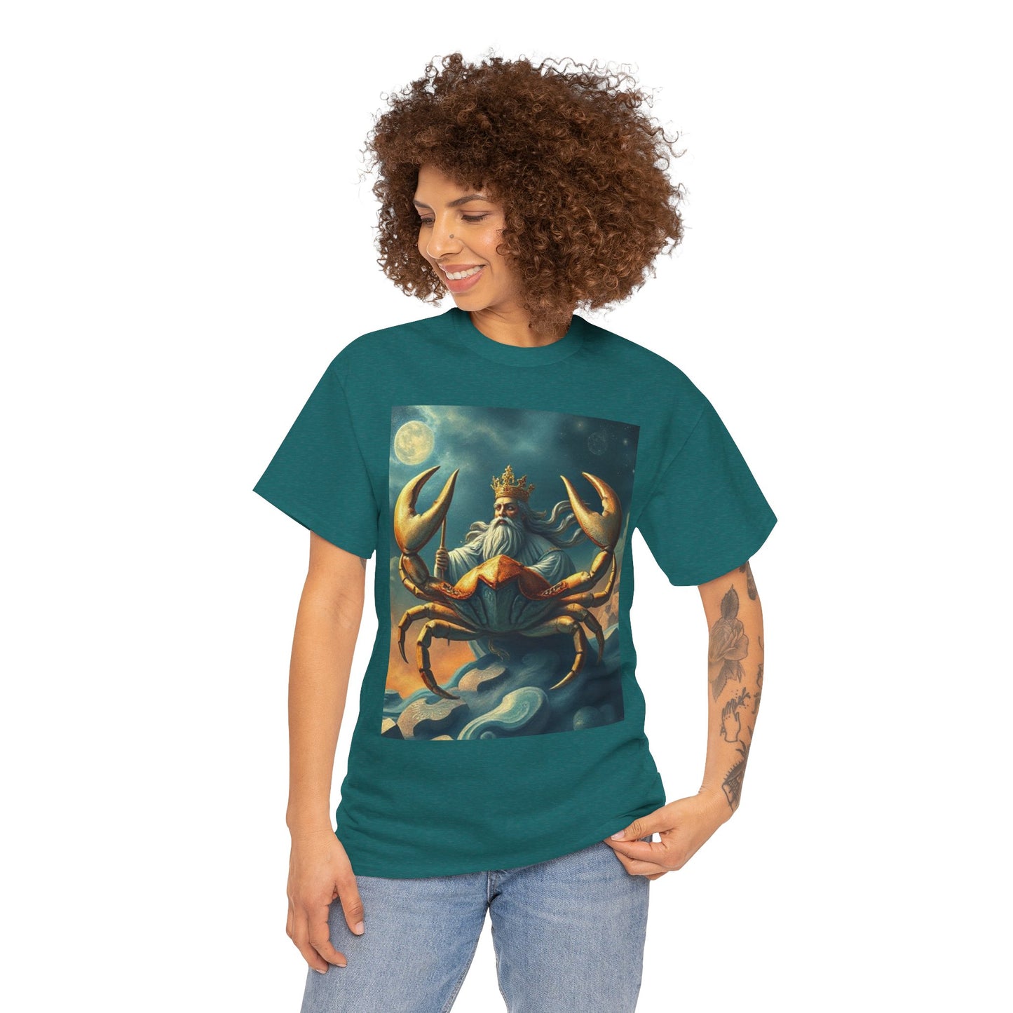 Unisex Heavy Cotton T-Shirt, Crustacean King, Cancer Zodiac Design