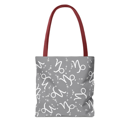 Tote Bag, Capricorn Zodiac Sign, AOP, (Grey, White)