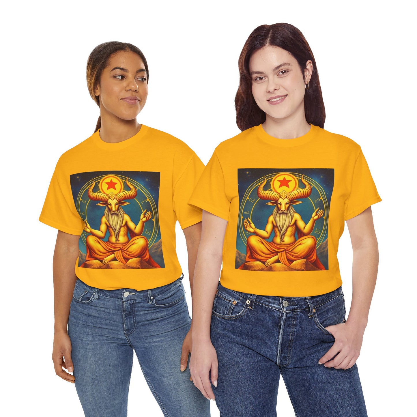Unisex Heavy Cotton T-Shirt, Meditating Bull, Taurus Zodiac Design
