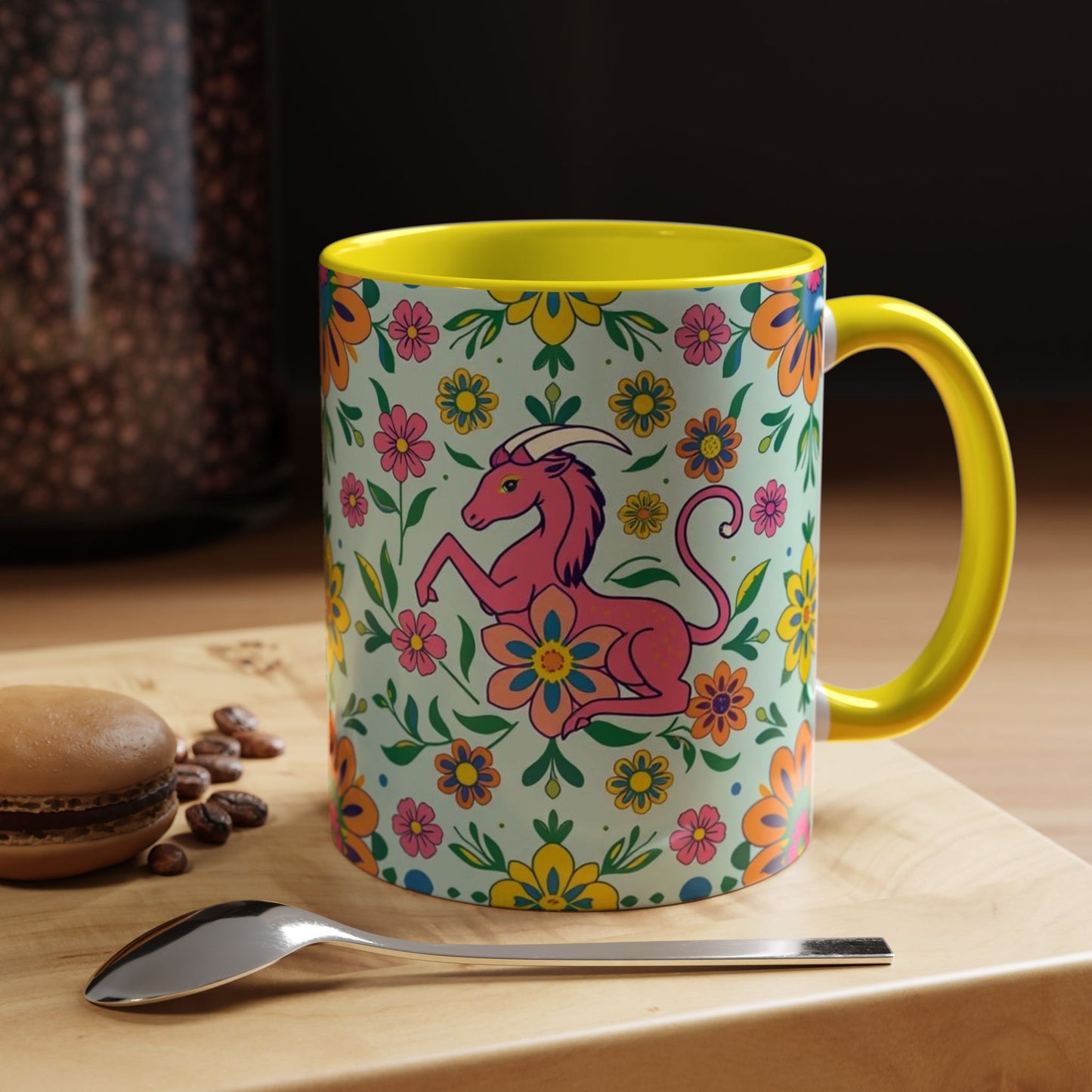 Accent Coffee Mug, Aquarius, Zodiac, Flower Pattern, (11, 15oz)