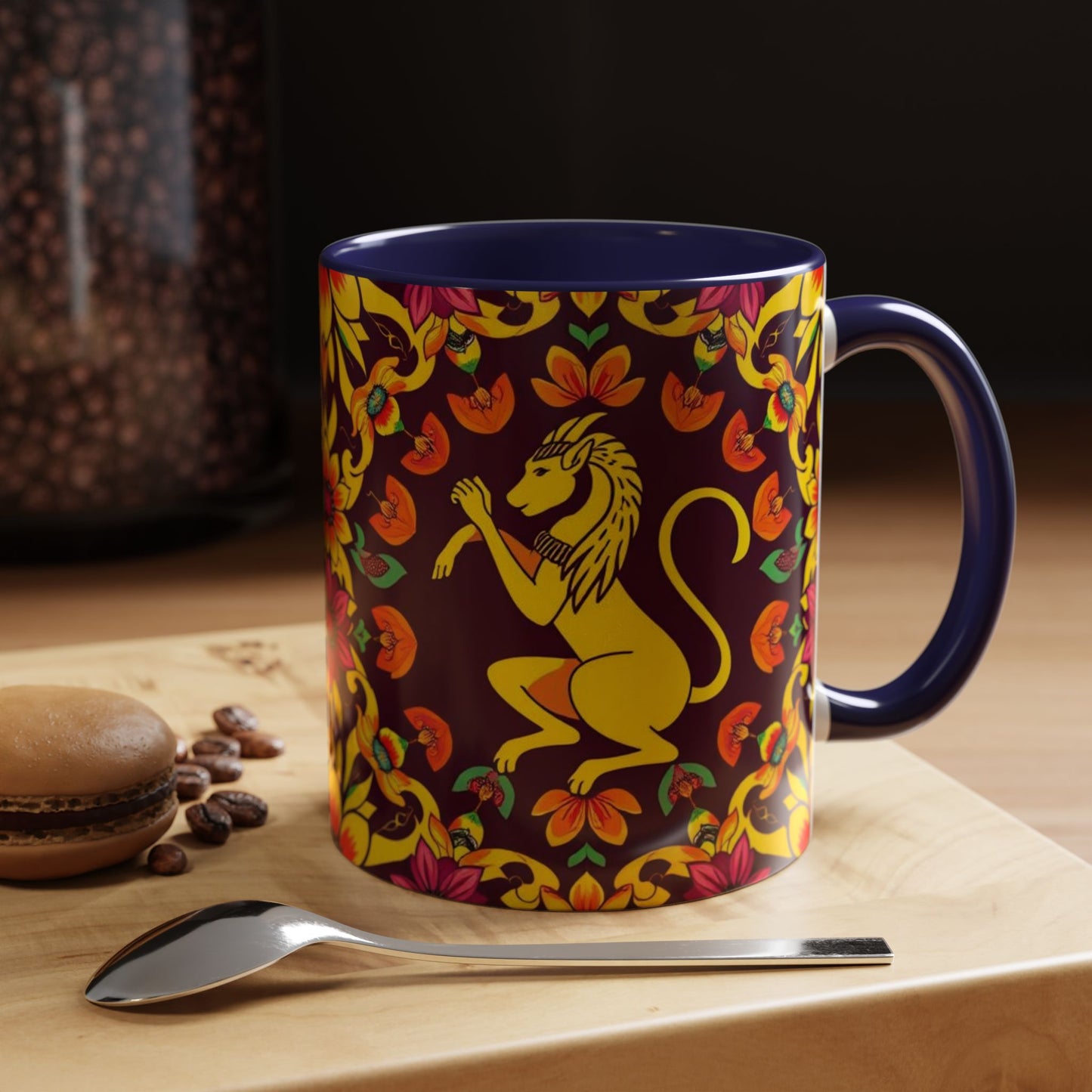 Accent Coffee Mug, Virgo, Zodiac v1. Flower Pattern, (11, 15oz)