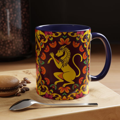 Accent Coffee Mug, Virgo, Zodiac v1. Flower Pattern, (11, 15oz)
