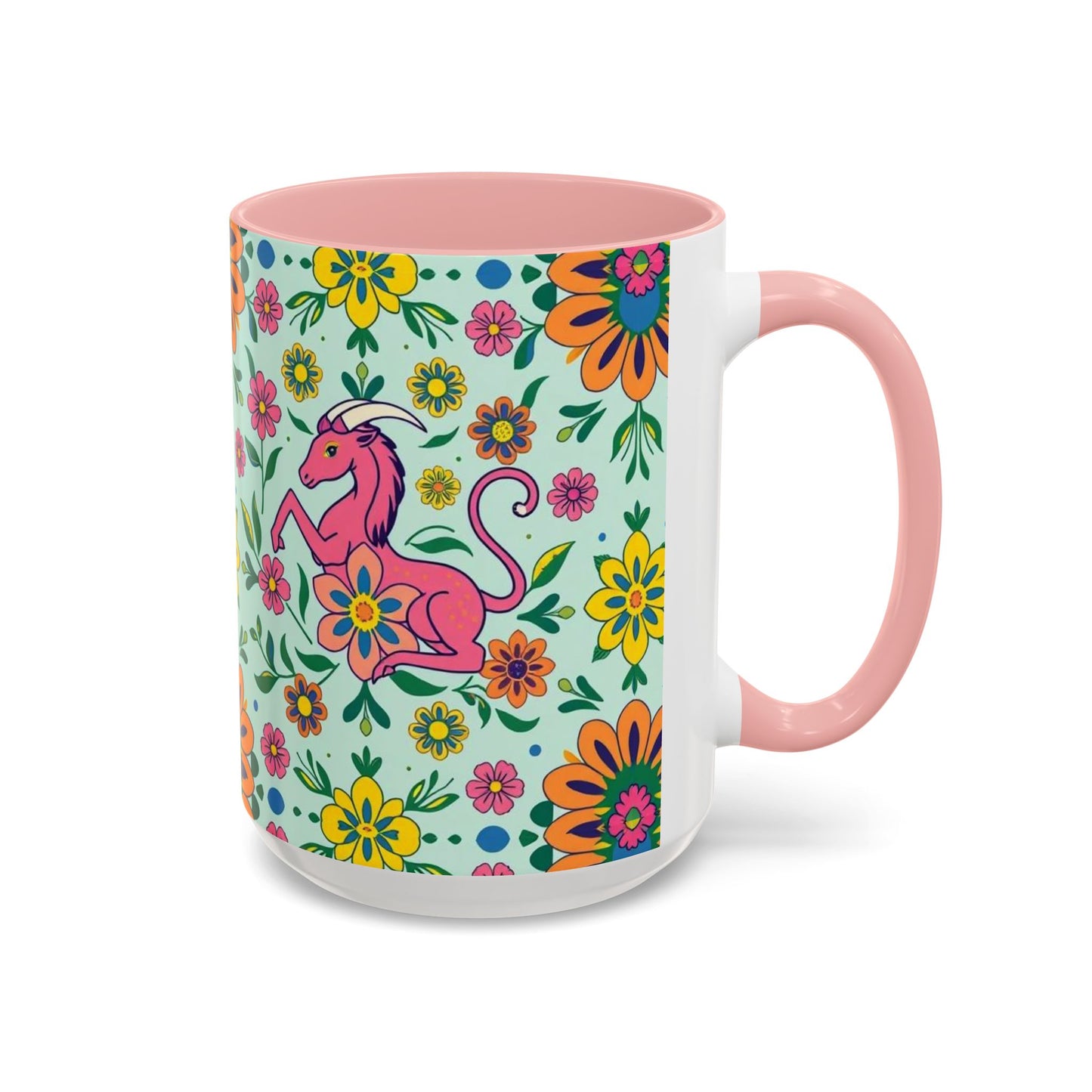 Accent Coffee Mug, Aquarius, Zodiac, Flower Pattern, (11, 15oz)