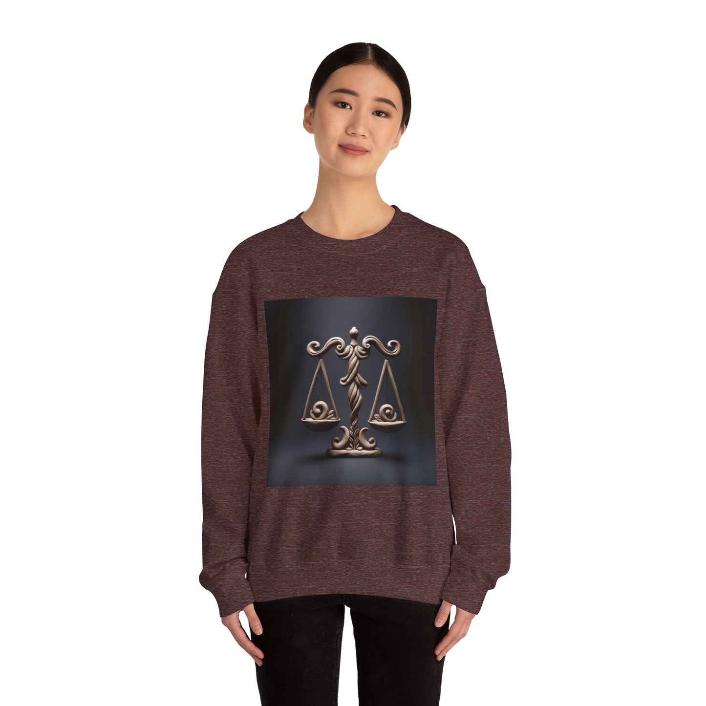 Unisex Heavy Blend™ Crewneck Sweatshirt, Brown Scale, Libra Zodiac Design