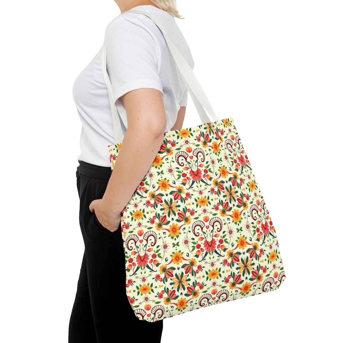 Tote Bag (AOP), Aries, Zodiac v2, Flower Pattern