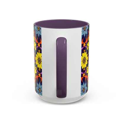 Accent Coffee Mug, Aquarius, Zodiac v1, Flower Pattern, (11, 15oz)