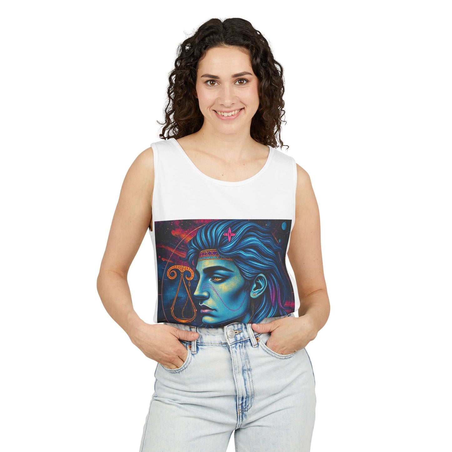 Unisex Garment-Dyed, Tank Top, Libra Design, Pop Art v1, 100% US cotton