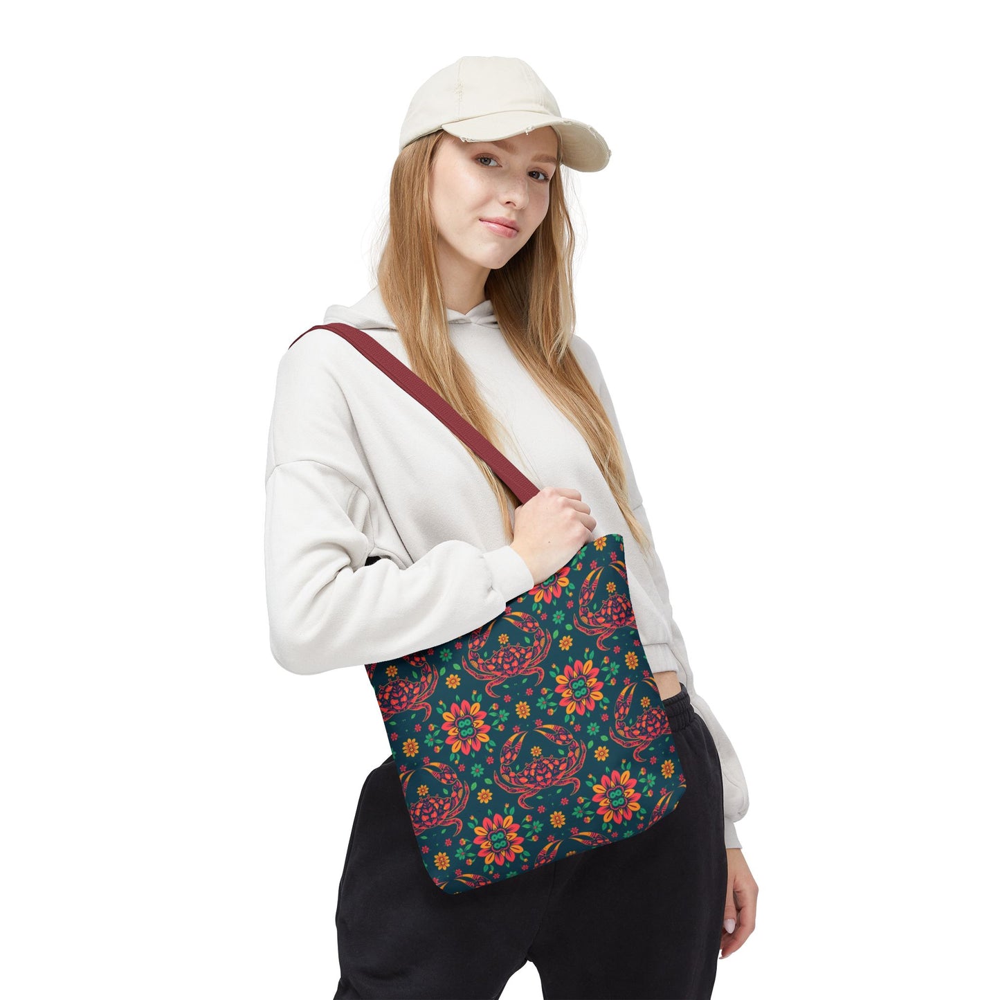 Tote Bag (AOP), Cancer, Zodiac v2, Flower Pattern