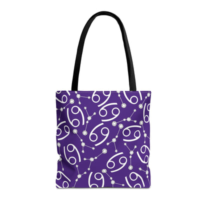 Tote Bag, Cancer Zodiac Sign, AOP, (Purple, White)