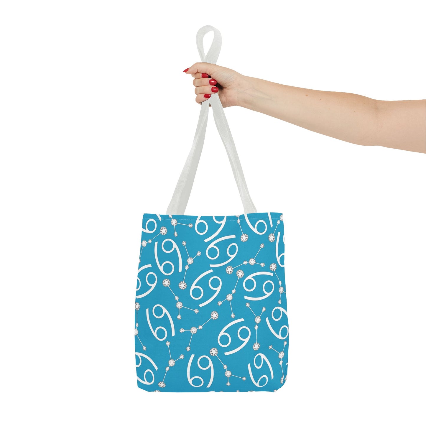 Tote Bag, Cancer Zodiac Sign, AOP, (Turquoise, White)
