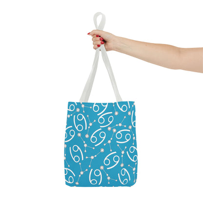 Tote Bag, Cancer Zodiac Sign, AOP, (Turquoise, White)
