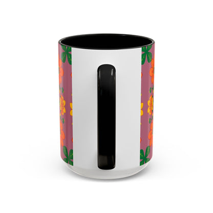 Accent Coffee Mug, Aries, Zodiac v1, Flower Pattern, (11, 15oz)