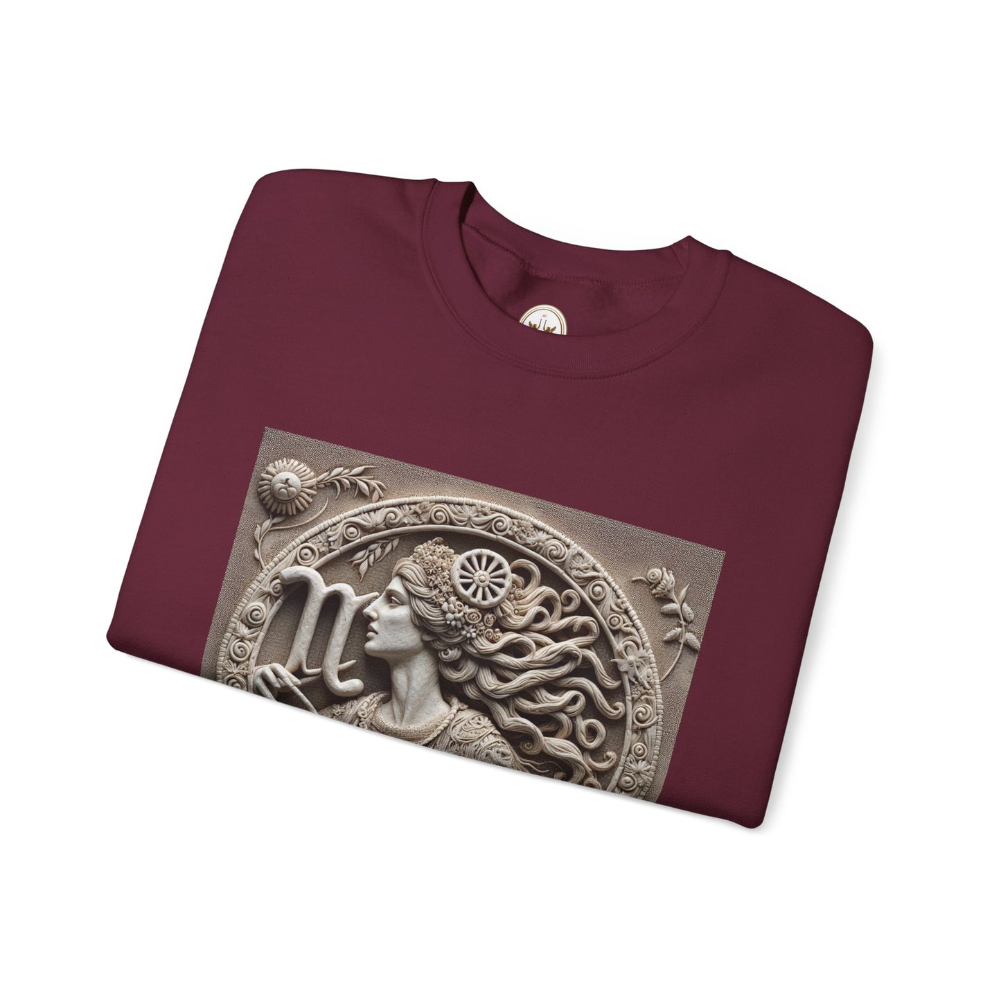 Unisex Heavy Blend™ Crewneck Sweatshirt, Stone Carving, Virgo Zodiac Design