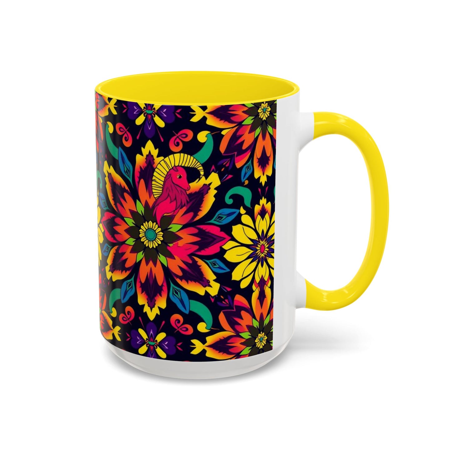 Accent Coffee Mug, Capricorn, Zodiac v4, Flower Pattern, (11, 15oz)
