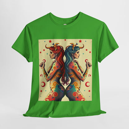 Unisex Heavy Cotton T-Shirt, Gemini, Zodiac v4, Sexy Art