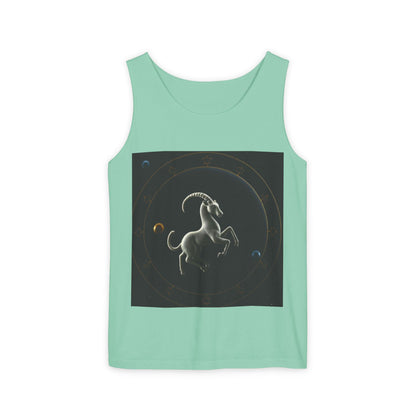 Unisex Garment-Dyed, Tank Top, Capricorn Design, Space Animal v1, 100% US cotton