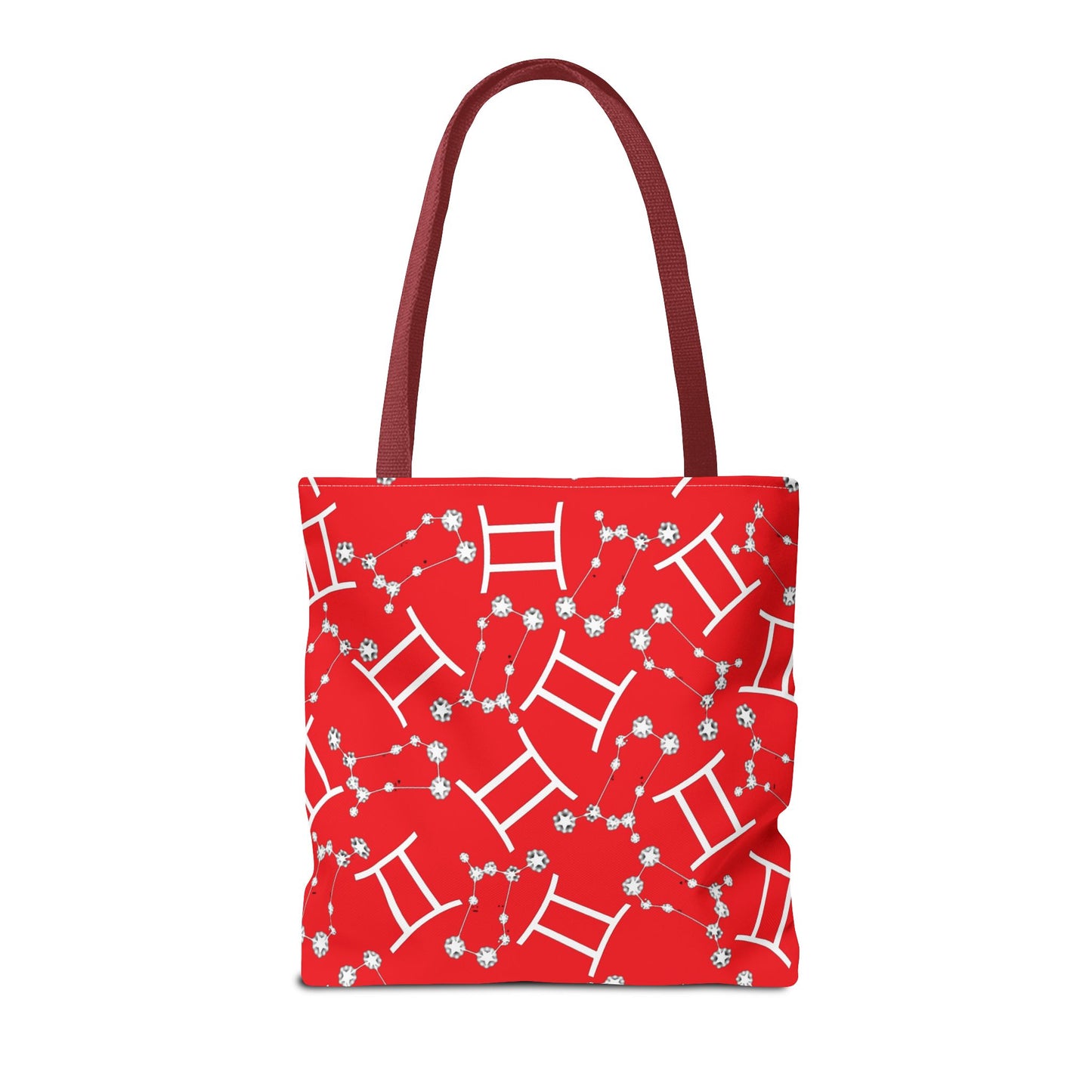 Tote Bag, Gemini Zodiac Sign, AOP, (Red, White Print)
