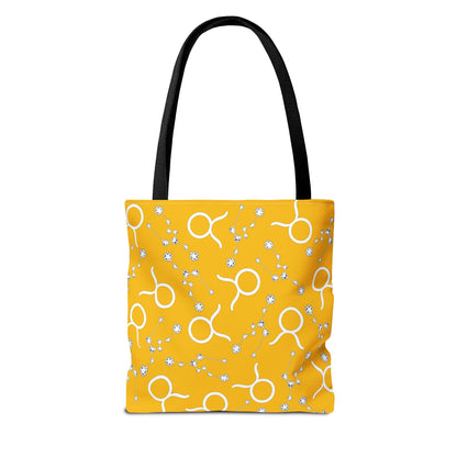 Tote Bag, Taurus Zodiac Sign, AOP, (Yellow, White)