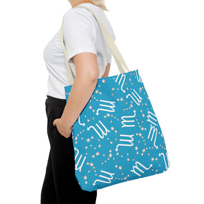 Tote Bag, Scorpio Zodiac Sign, AOP, (Turquoise, White)