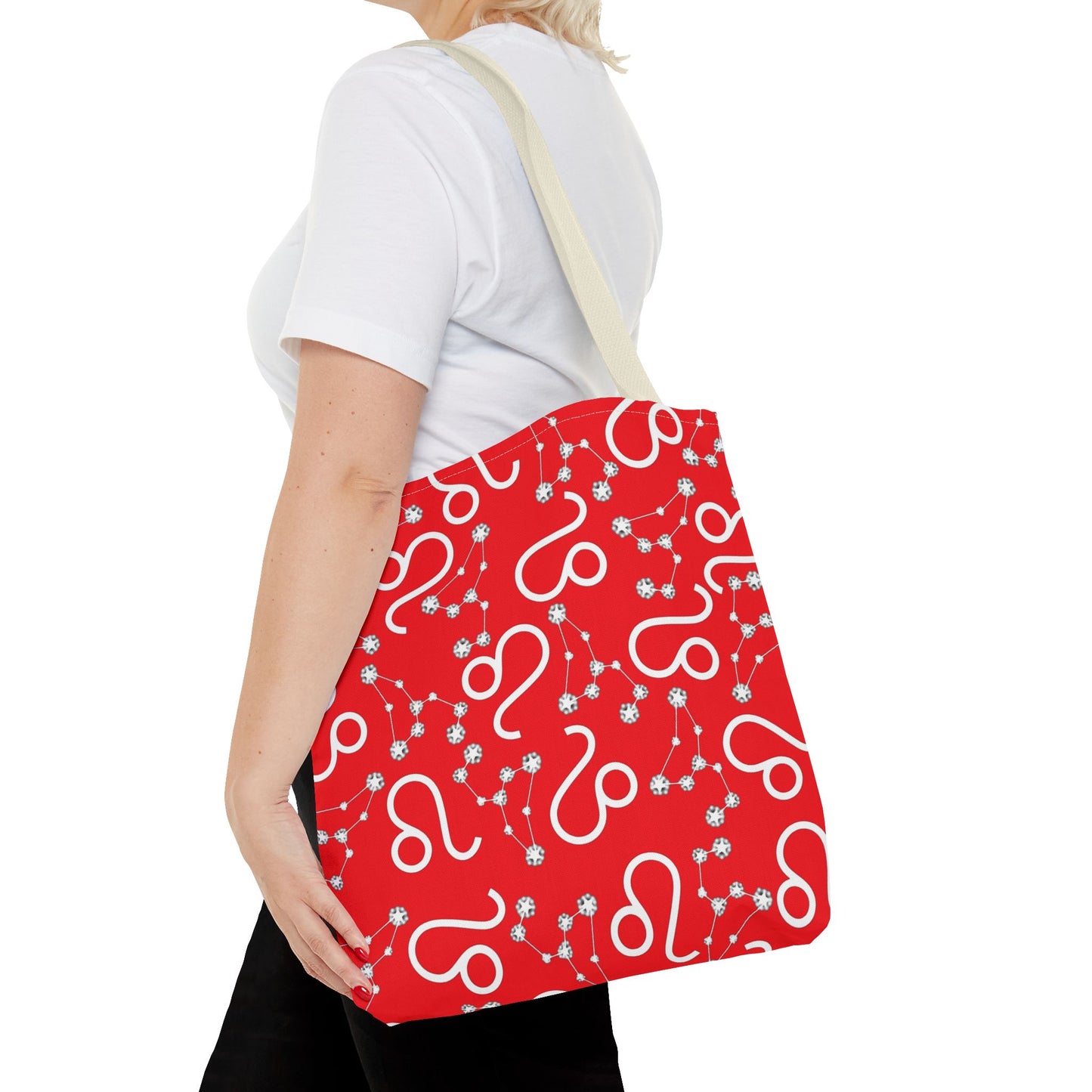Tote Bag, Leo Zodiac Sign, AOP, (Red, White)