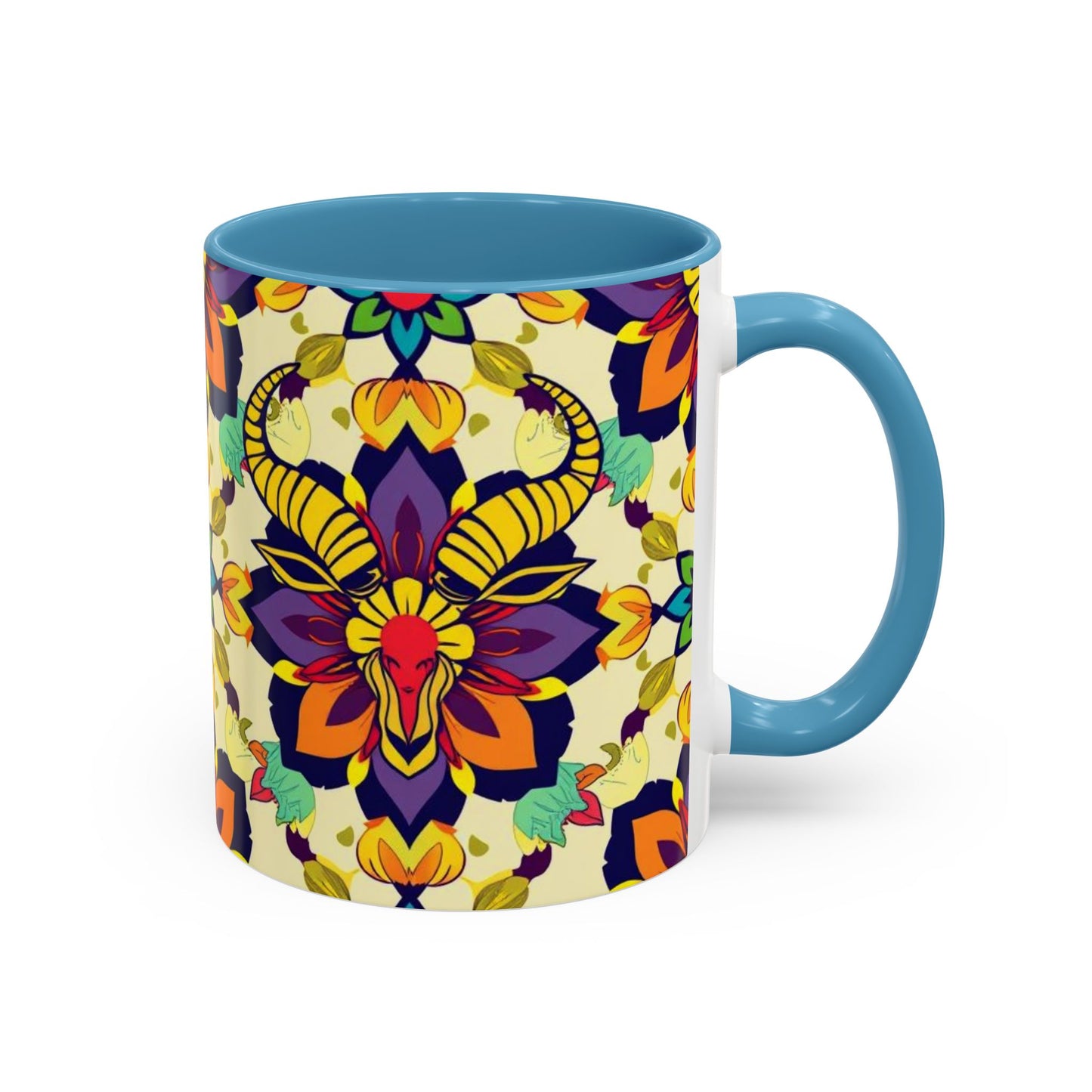 Accent Coffee Mug, Taurus, Zodiac v3. Flower Pattern, (11, 15oz)