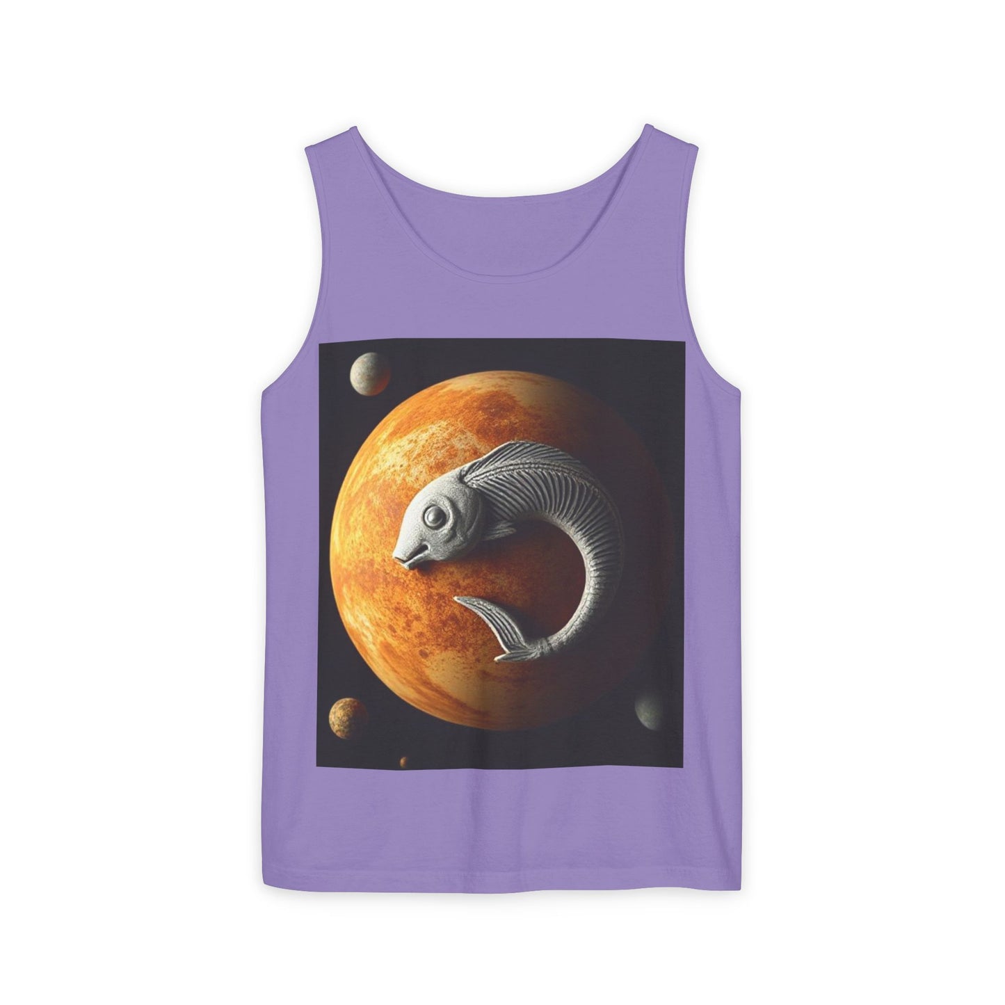 Unisex Garment-Dyed, Tank Top, Pisces Design, Space Animal, 100% US cotton