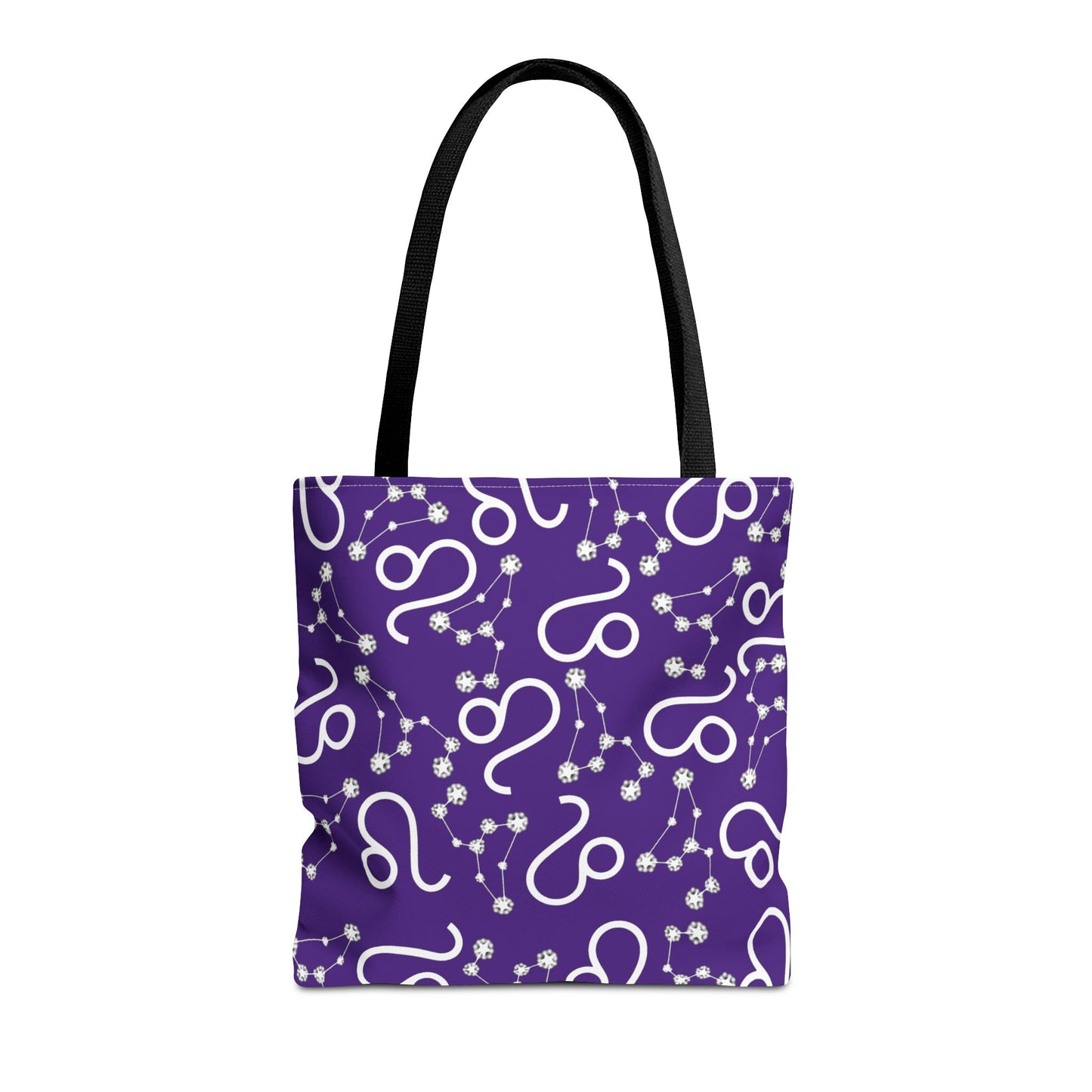 Tote Bag, Leo Zodiac Sign, AOP, (Purple, White)