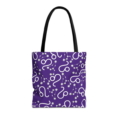 Tote Bag, Leo Zodiac Sign, AOP, (Purple, White)