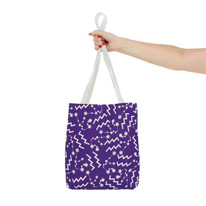 Tote Bag, Aquarius Zodiac Sign, AOP, (Purple, White)