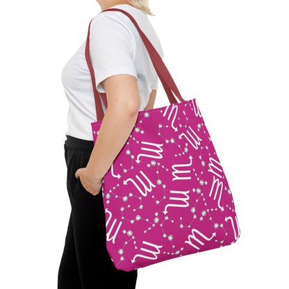 Tote Bag, Scorpio Zodiac Sign, AOP, (Pink, White)