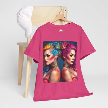 Unisex Heavy Cotton T-Shirt, Gemini, Zodiac v2, Sexy Art