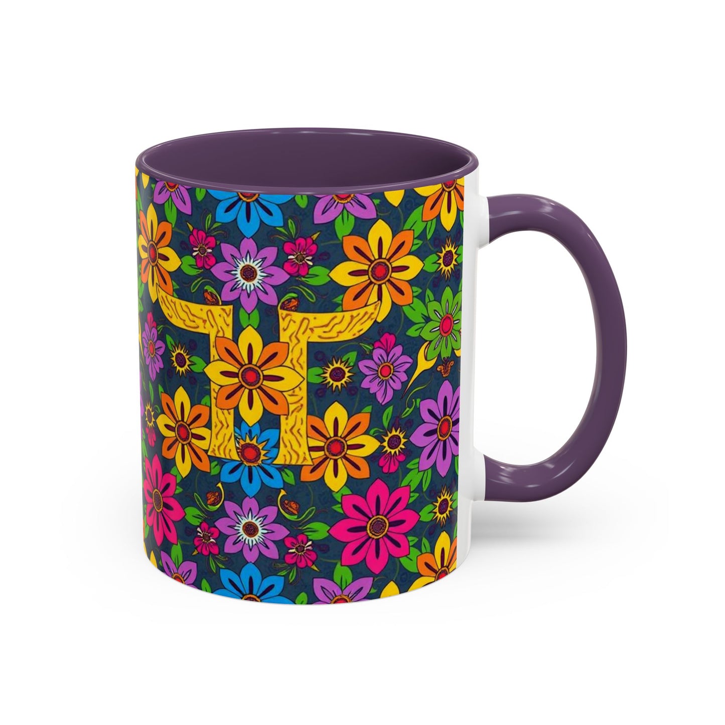 Accent Coffee Mug, Gemini, Zodiac v3, Flower Pattern, (11, 15oz)