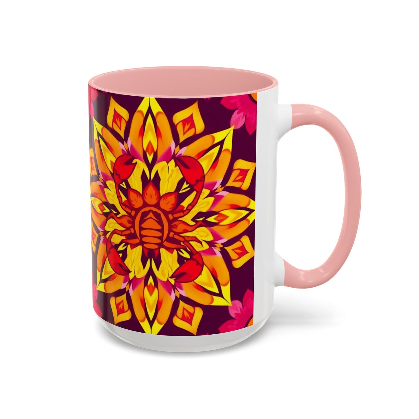 Accent Coffee Mug, Scorpio, Zodiac v1. Flower Pattern, (11, 15oz)