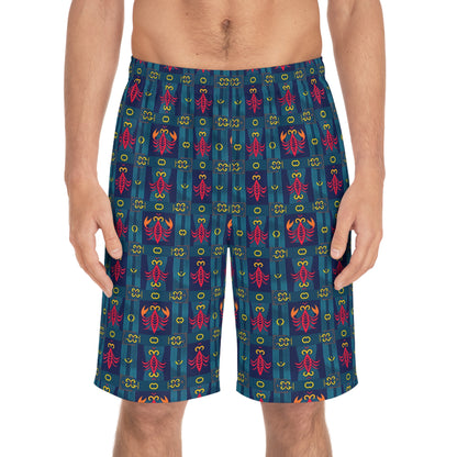 Men's Board Shorts, (AOP), Scorpio, Zodiac v1, Shape Pattern