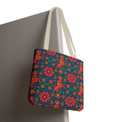 Tote Bag, (AOP), Leo, Zodiac v4, Flower Pattern