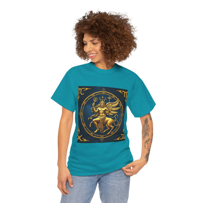 Unisex Heavy Cotton T-Shirt, Gold Angel, Symbol, Virgo Zodiac Design