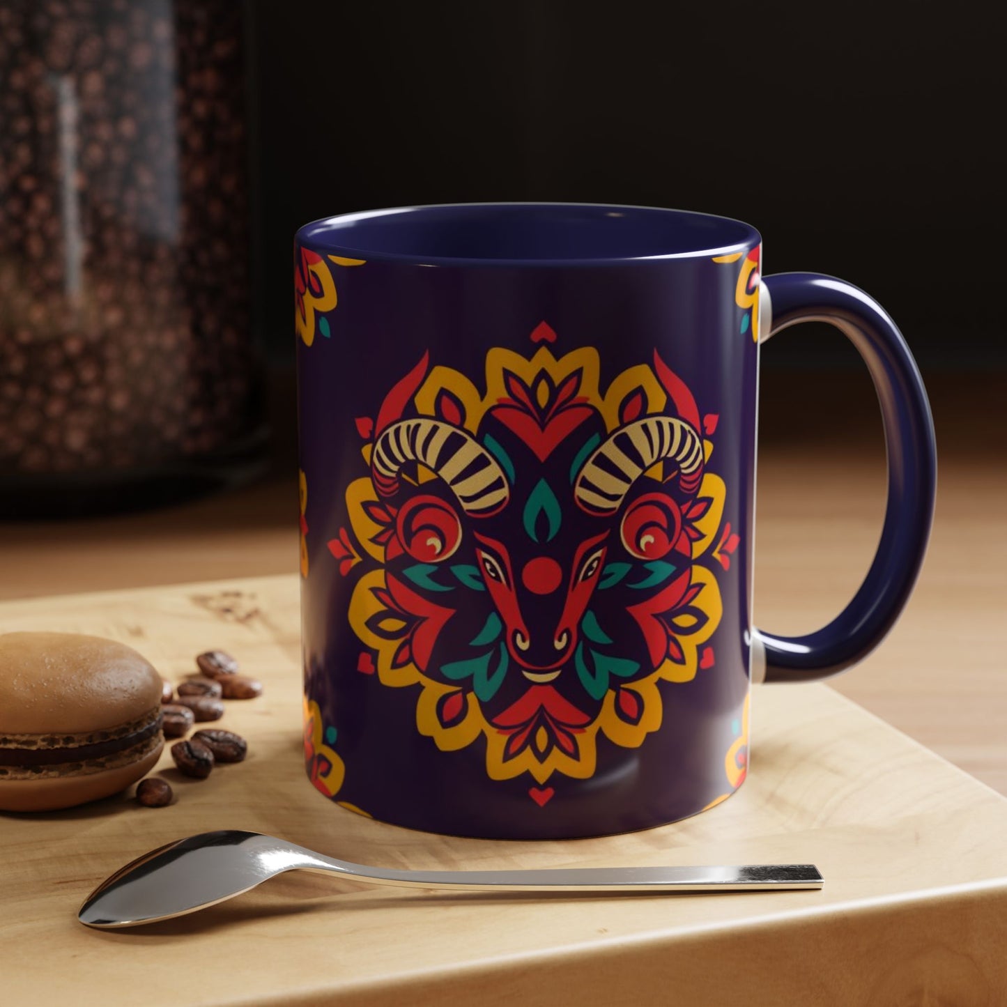 Accent Coffee Mug, Taurus, Zodiac v4. Flower Pattern, (11, 15oz)