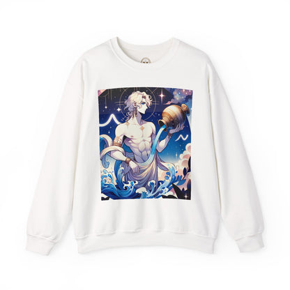 Unisex Heavy Blend™ Crewneck Sweatshirt, Anime Aqua God, Aquarius Zodiac Design