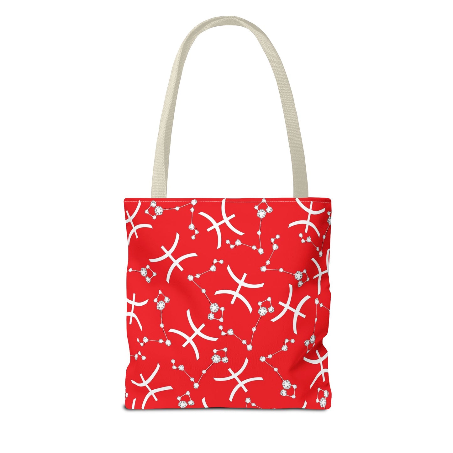 Tote Bag, Pisces Zodiac Sign, AOP, (Red, White)