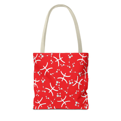Tote Bag, Pisces Zodiac Sign, AOP, (Red, White)