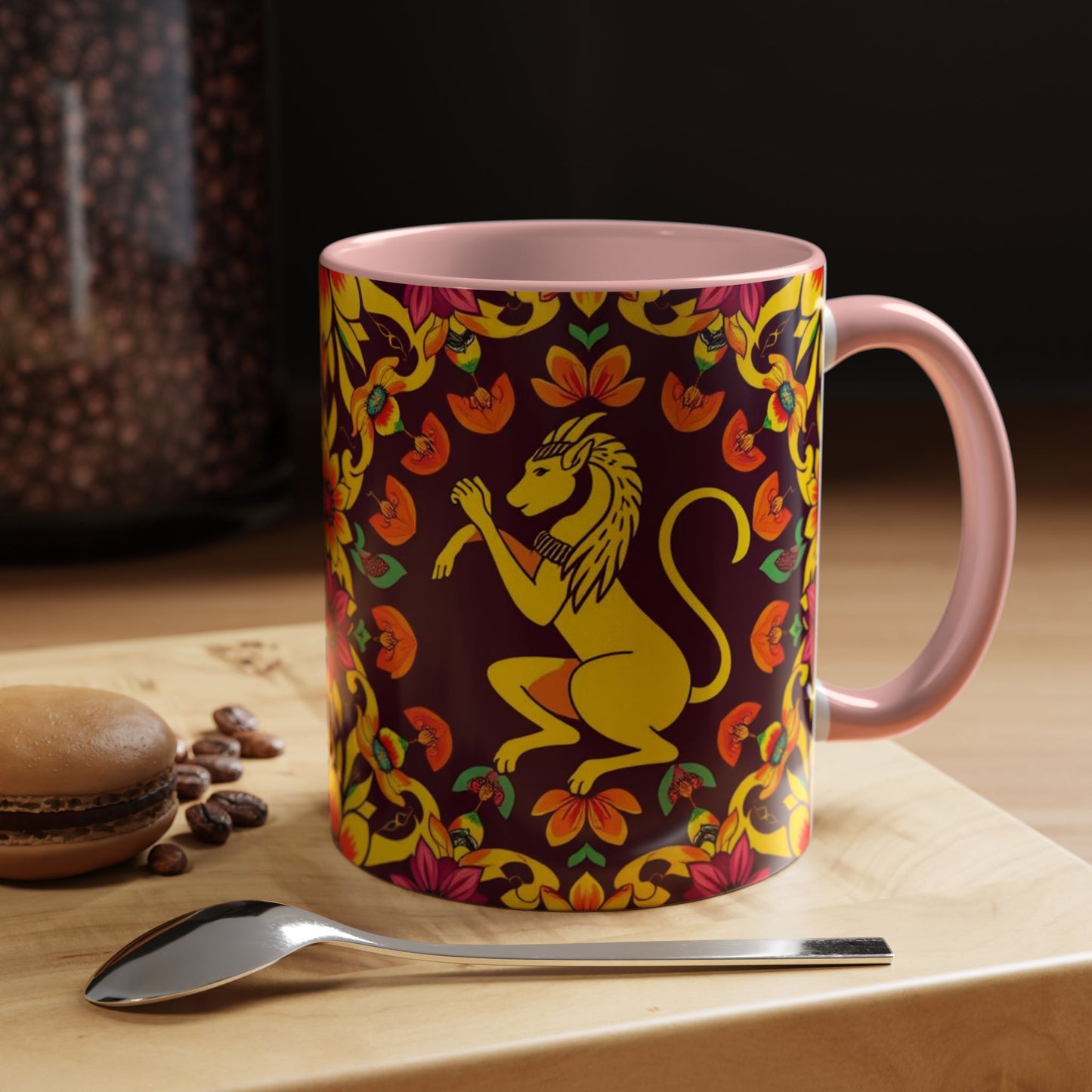 Accent Coffee Mug, Virgo, Zodiac v1. Flower Pattern, (11, 15oz)