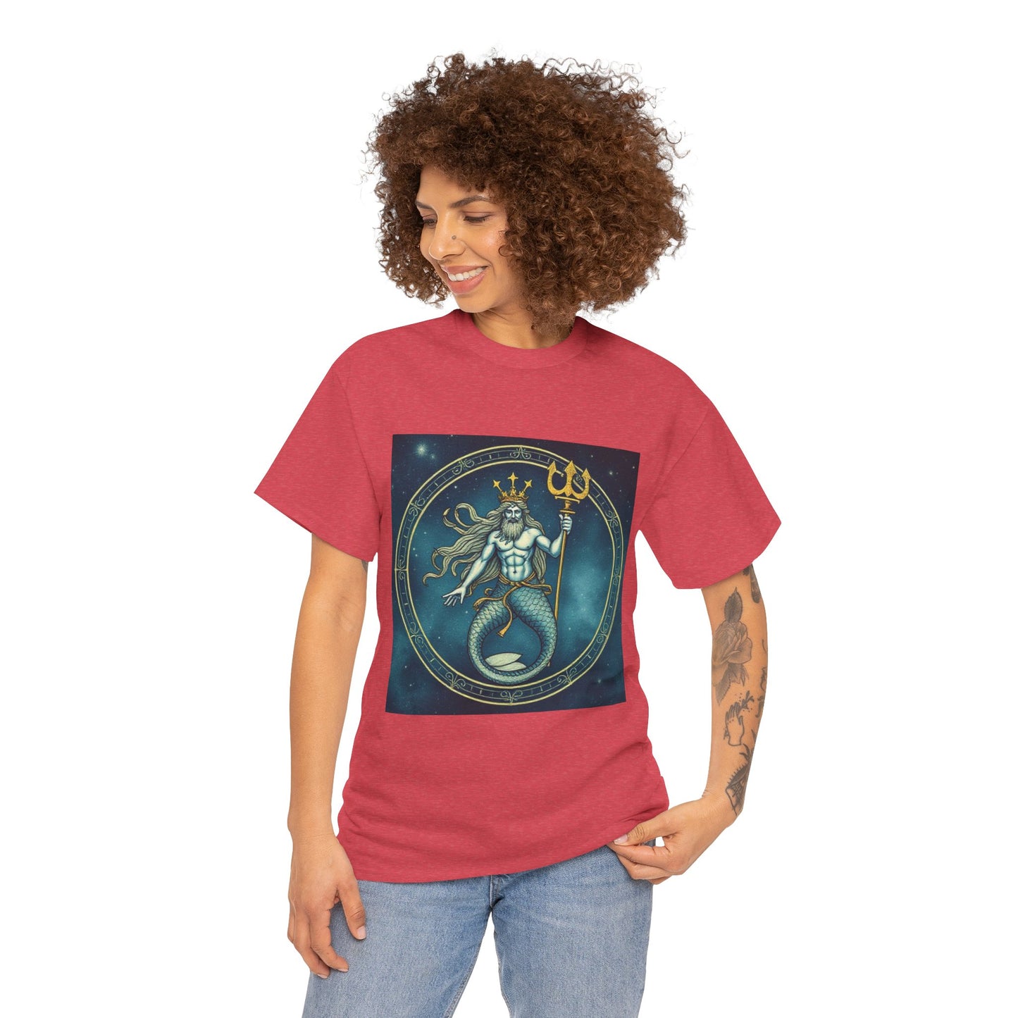 Unisex Heavy Cotton T-Shirt, Aquarius God 5v, Zodiac Design