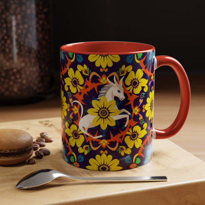Accent Coffee Mug, Aquarius, Zodiac v1, Flower Pattern, (11, 15oz)