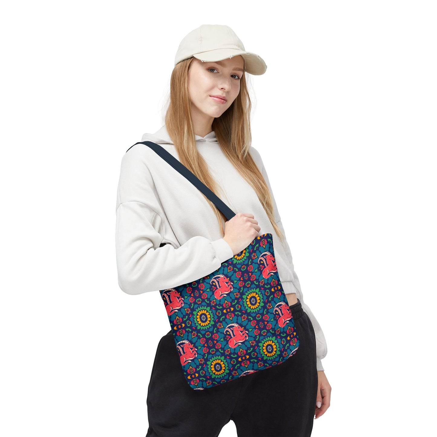 Tote Bag (AOP), Capricorn, Zodiac v1, Flower Pattern