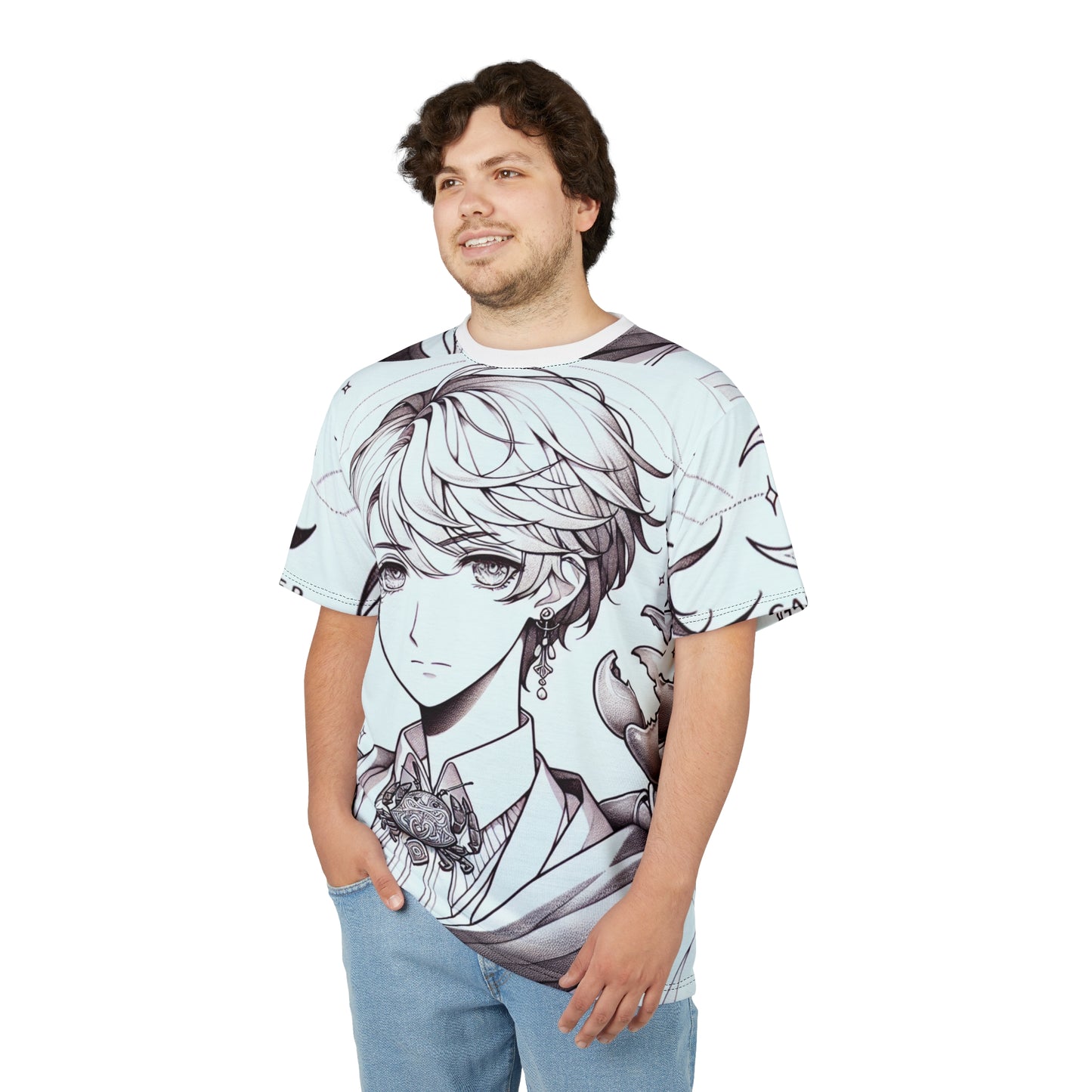 Unisex Cut & Sew T-Shirt (AOP), Anime Character, Cancer Zodiac Design, Regular fit, 100% Polyester
