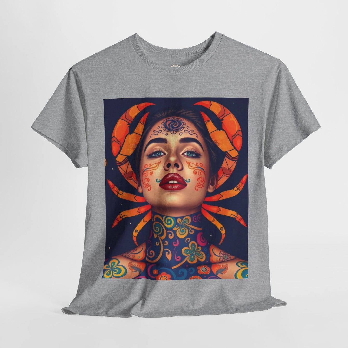 Unisex Heavy Cotton T-Shirt, Cancer, Zodiac v2, Sexy Art