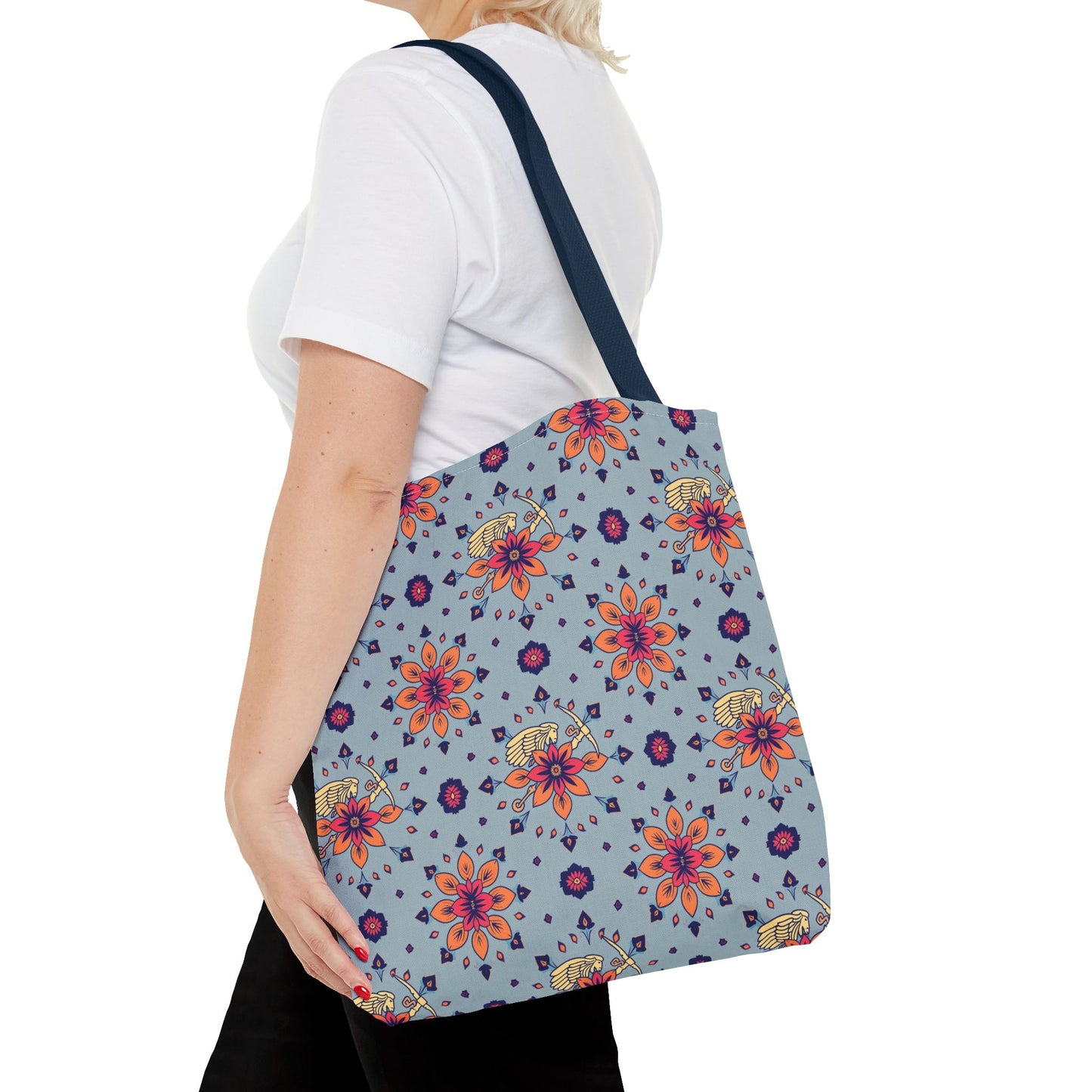 Tote Bag, (AOP), Sagittarius, Zodiac v1, Flower Pattern